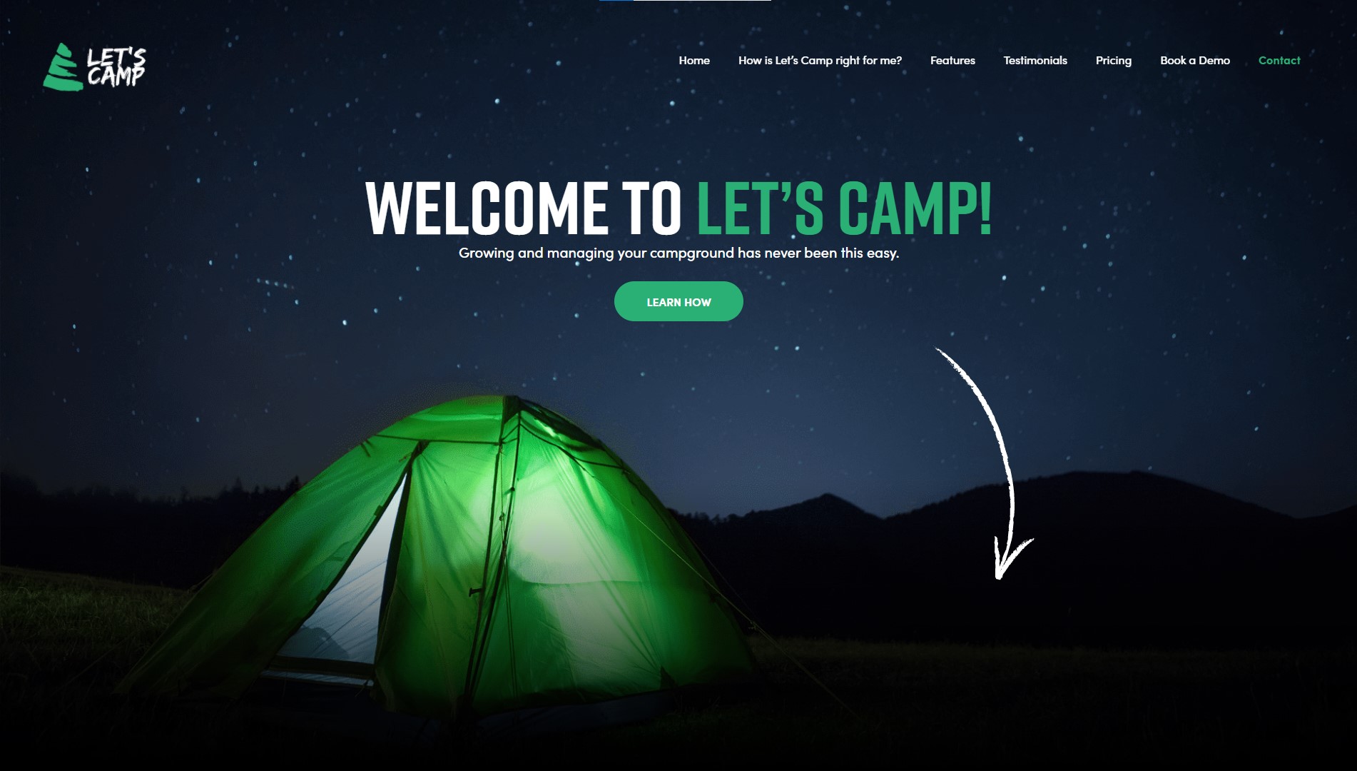 Let’s camp landing page all winners colorful