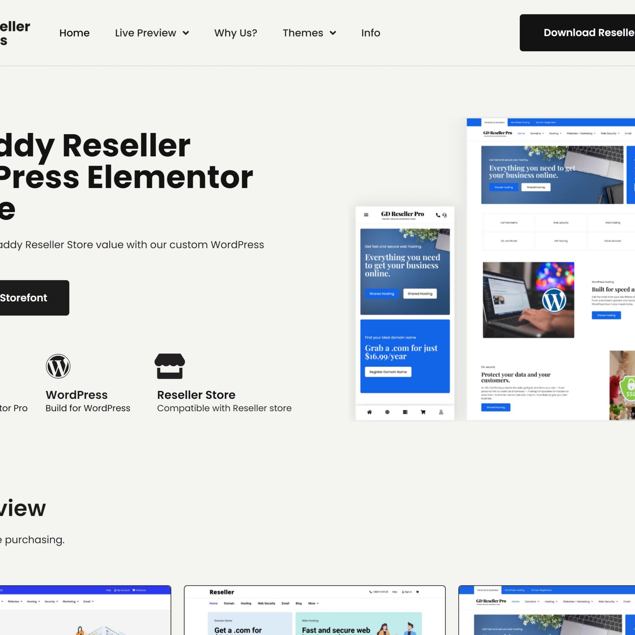 GoDaddy Reseller WordPress Theme Business & Corporate UI design