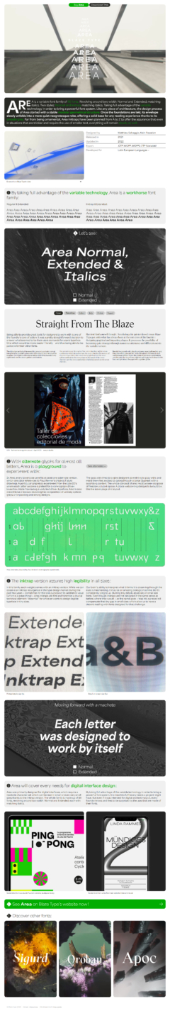 Area web font specimen products 3d