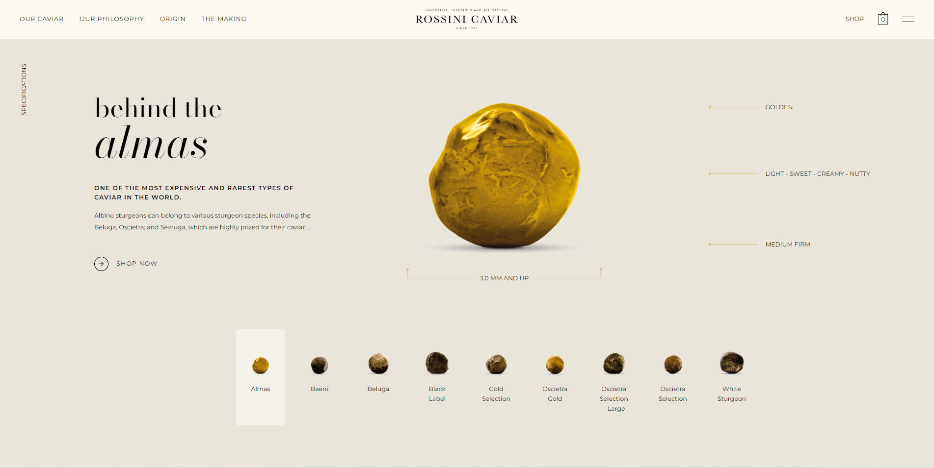 Rossini Caviar E-Commerce Animation on scroll