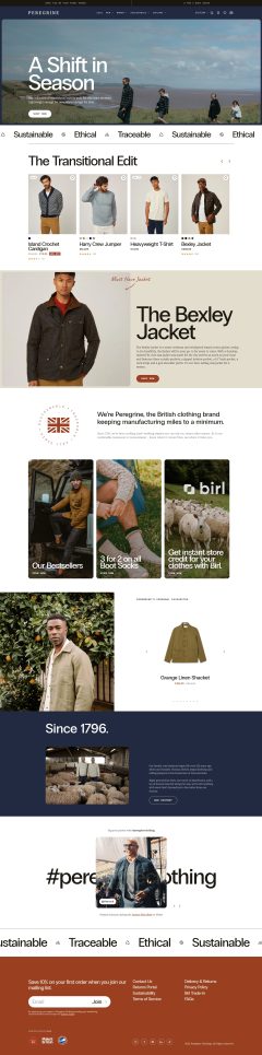 Peregrine clothing e-commerce 404 pages