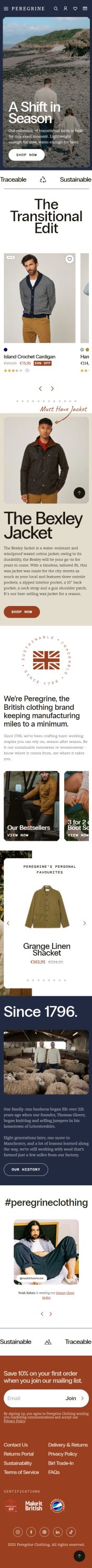 Peregrine clothing e-commerce 404 pages